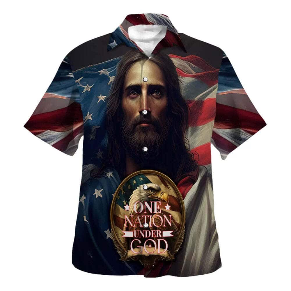 One Nation Under God Jesus Eagle American Flag Christian Summer Hawaiian Shirt