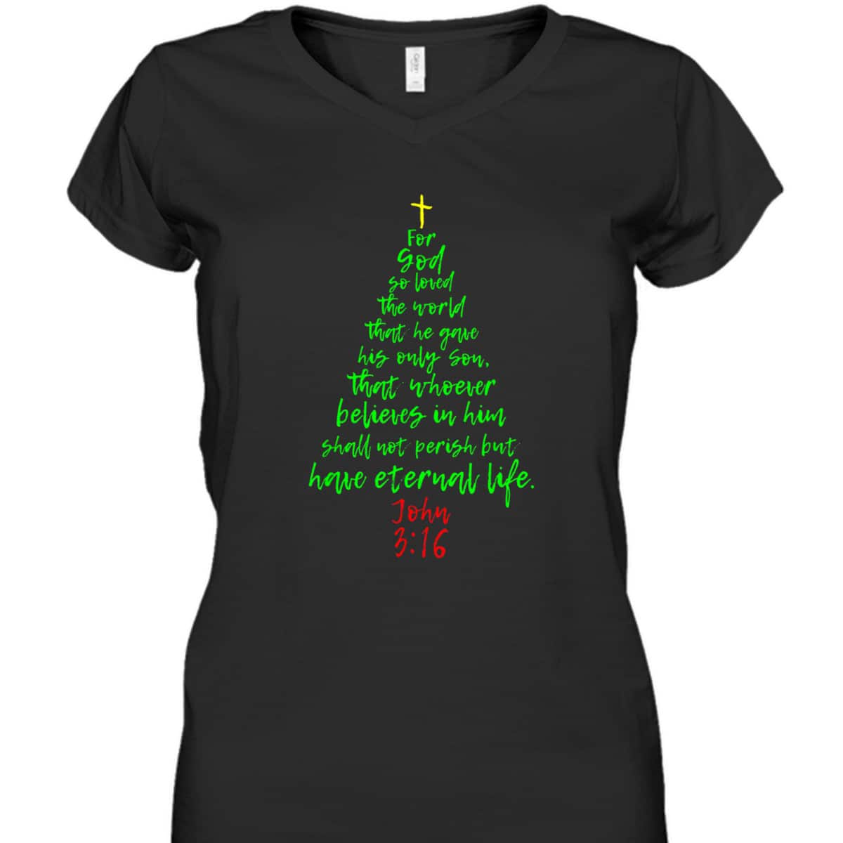 Christmas Pine Tree Bible Verse Christian Bible Verse John 3:16 T-Shirt