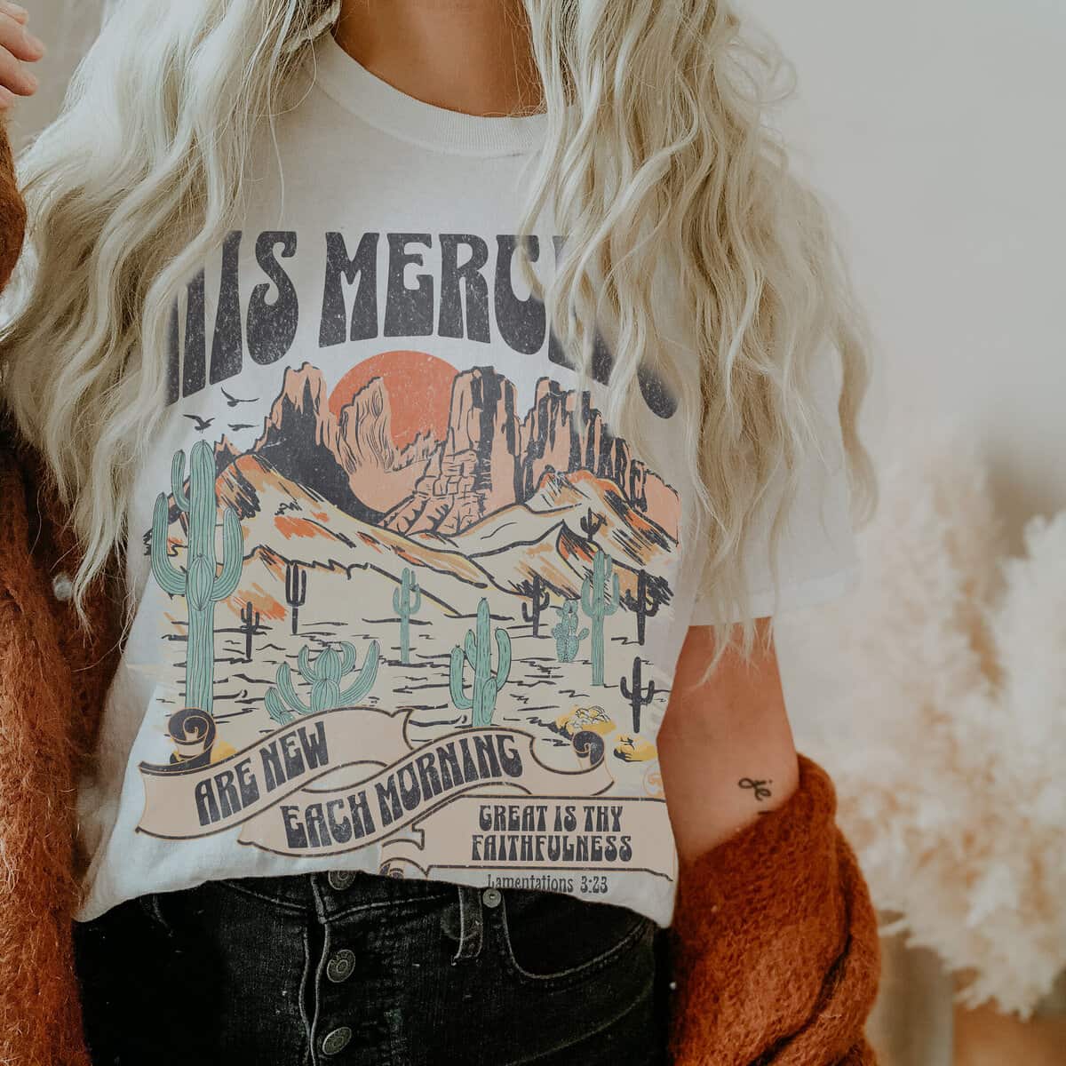 Christian Bible Verse T-Shirt Trendy Jesus Faith Gift His Mercies Are New Each Morning