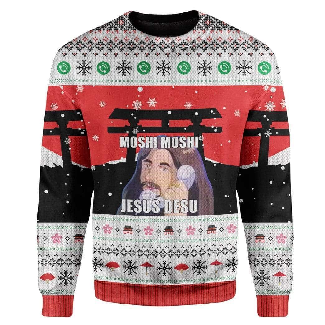 Christmas Ugly Ugly Christmas Sweater Christian Religious Gift Japanese Moshi Moshi Jesus Desu