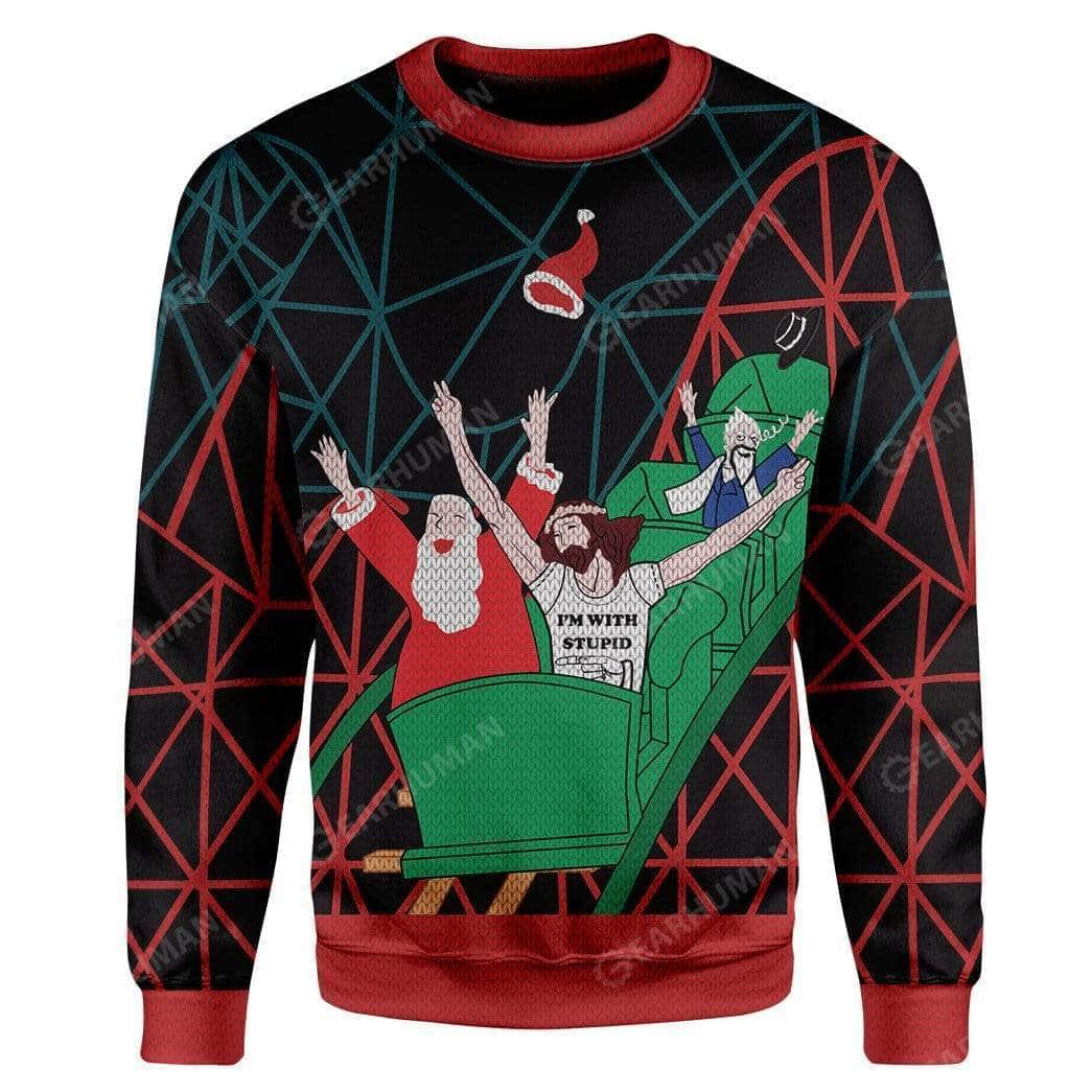 Santa And Funny Jesus I'm With Stupid Christmas Ugly Ugly Christmas Sweater Santa And Funny Jesus I'm With Stupid Christmas Ugly Ugly Christmas Sweater