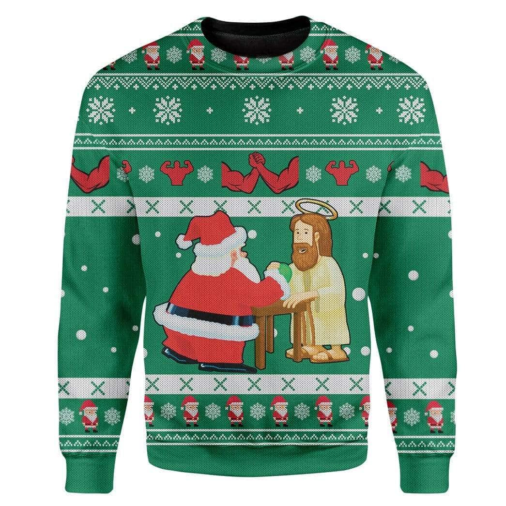 Santa And Jesus Christmas Ugly Ugly Christmas Sweater Arm Wrestling Santa And Jesus Christmas Ugly Ugly Christmas Sweater Arm Wrestling