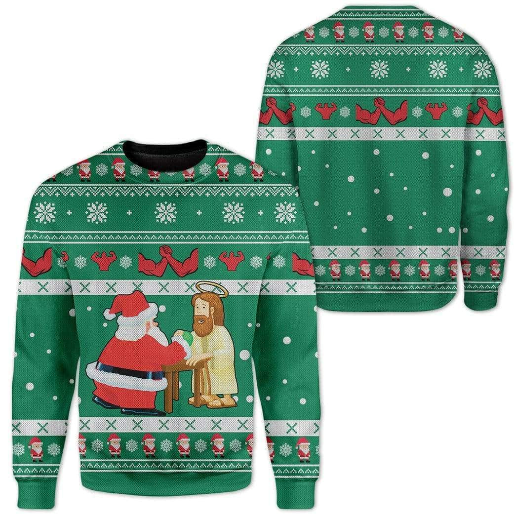 Santa And Jesus Christmas Ugly Ugly Christmas Sweater Arm Wrestling Santa And Jesus Christmas Ugly Ugly Christmas Sweater Arm Wrestling
