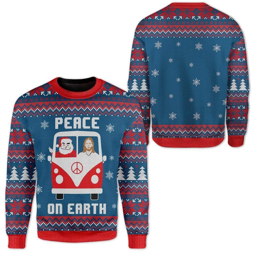 Peace On Earth Christmas Ugly Ugly Christmas Sweater Santa And Jesus Peace On Earth Christmas Ugly Ugly Christmas Sweater Santa And Jesus