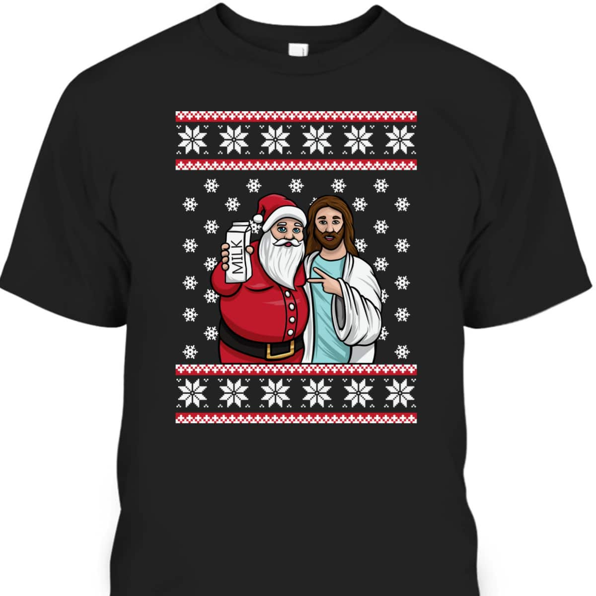 Christmas Santa And Jesus Jingle Bros Milk Food Ugly Christian Religious T-Shirt