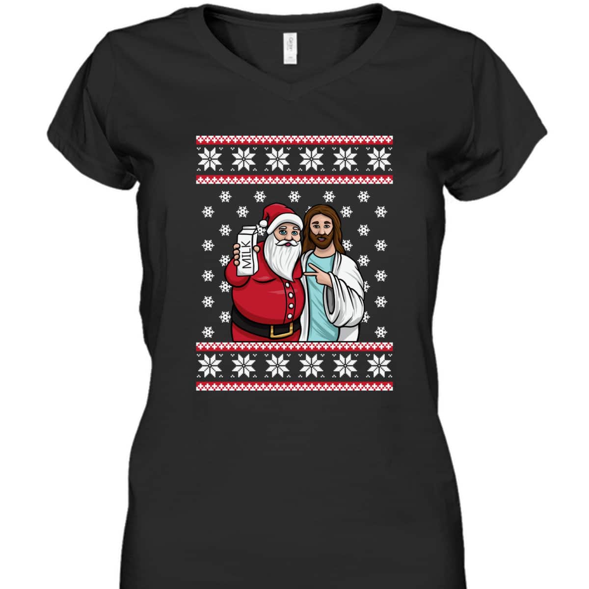 Christmas Santa And Jesus Jingle Bros Milk Food Ugly Christian Religious T-Shirt Christmas Santa And Jesus Jingle Bros Milk Food Ugly Christian Religious T-Shirt