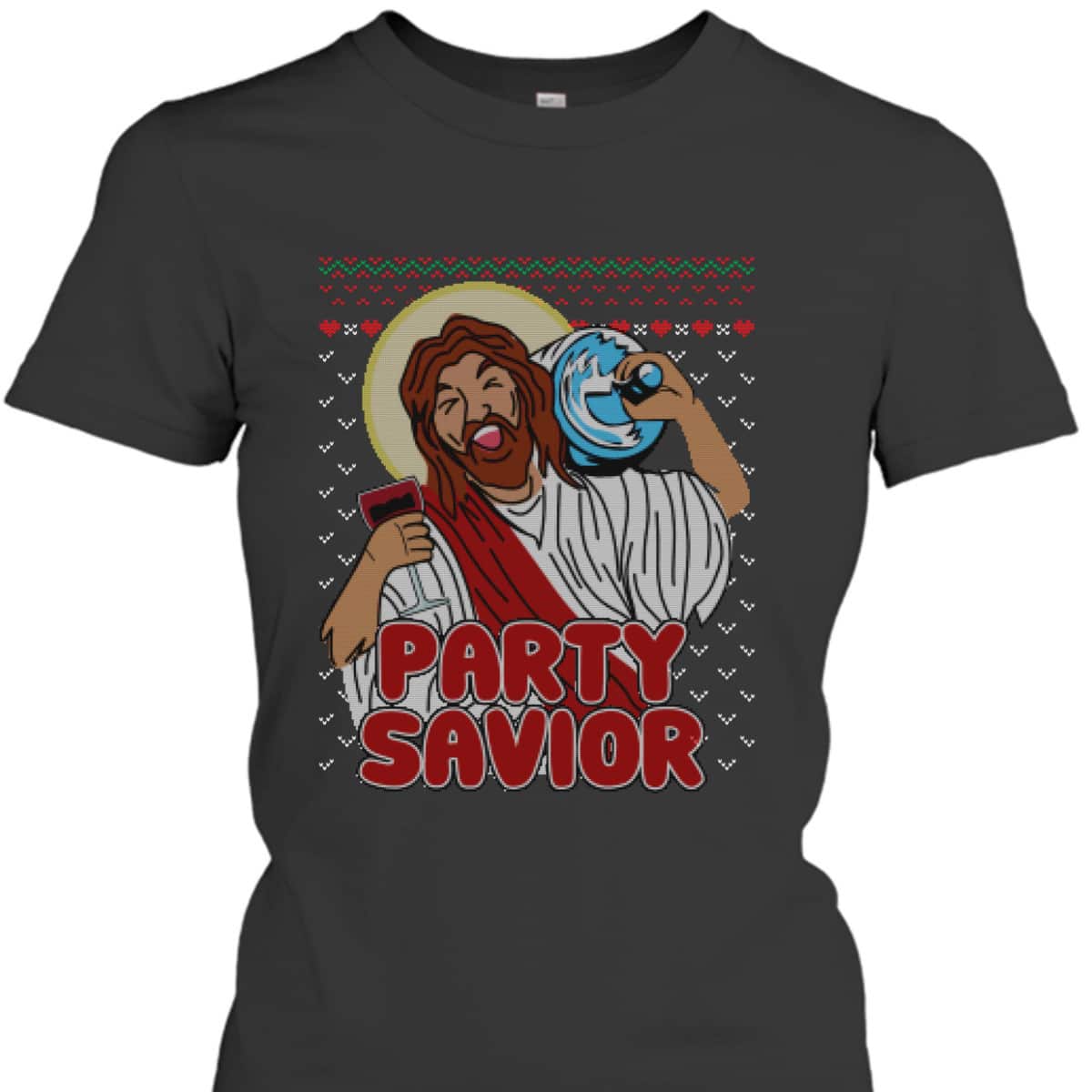 Party Savior Jesus Christ Santa Beer Ugly Christmas T-Shirt Christian Religious Party Savior Jesus Christ Santa Beer Ugly Christmas T-Shirt Christian Religious