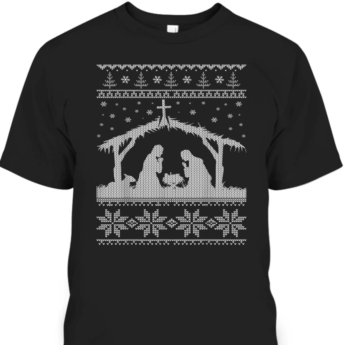 Nativity Scene Ugly Christmas T-Shirt Christian Religious