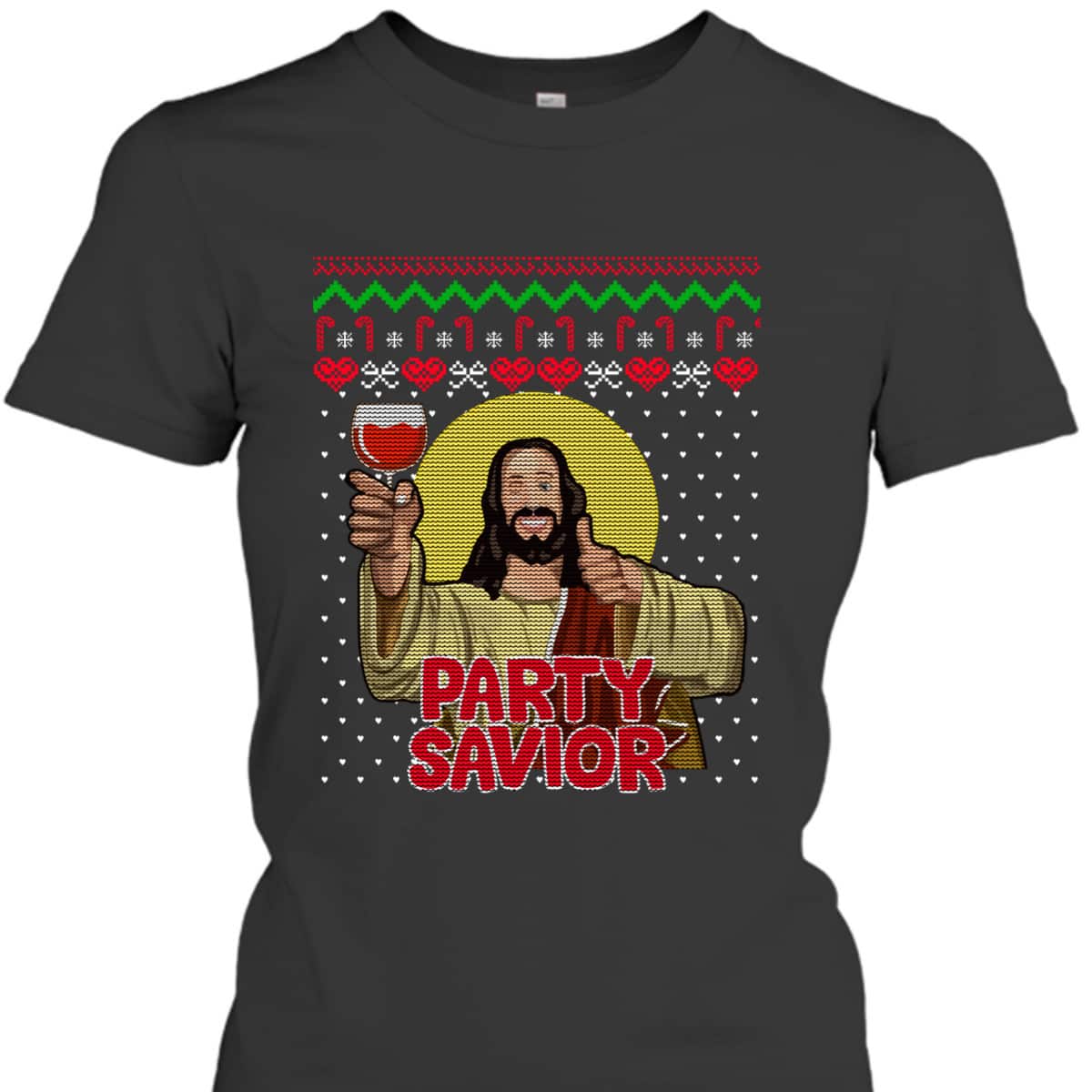 Party Savior Jesus Christ Santa Wine Ugly Christmas T-Shirt Christian Religious Party Savior Jesus Christ Santa Wine Ugly Christmas T-Shirt Christian Religious