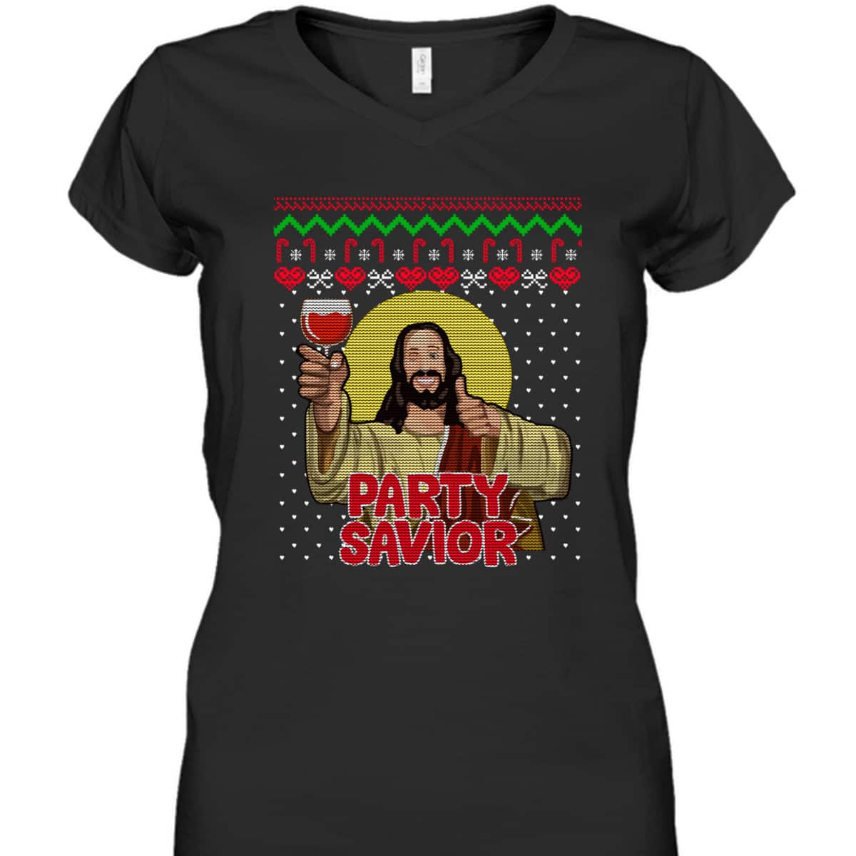 Party Savior Jesus Christ Santa Wine Ugly Christmas T-Shirt Christian Religious Party Savior Jesus Christ Santa Wine Ugly Christmas T-Shirt Christian Religious