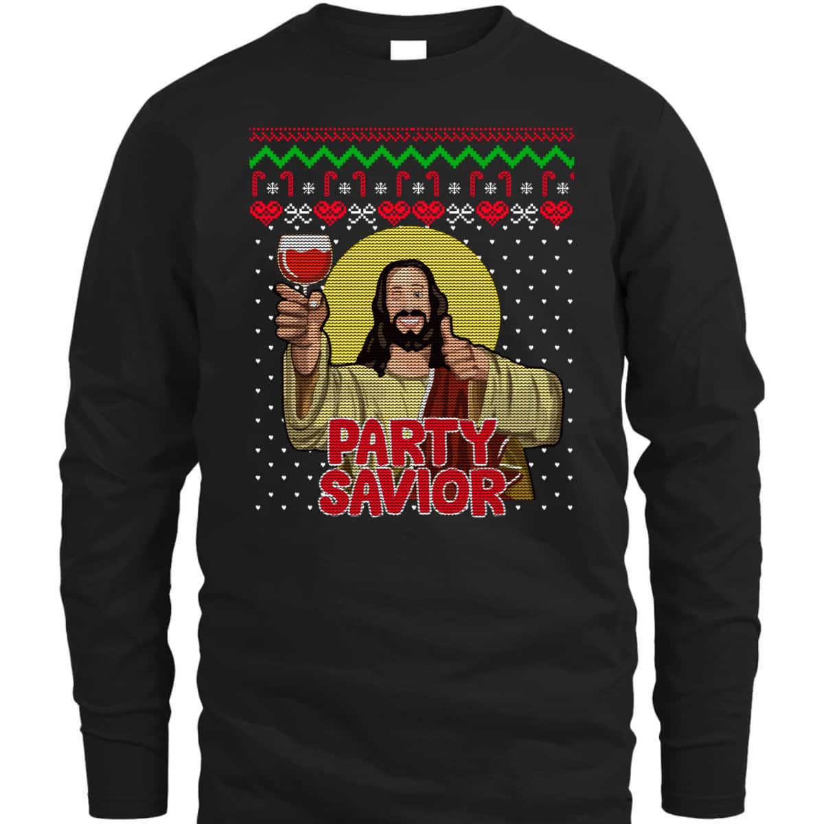 Party Savior Jesus Christ Santa Wine Ugly Christmas T-Shirt Christian Religious Party Savior Jesus Christ Santa Wine Ugly Christmas T-Shirt Christian Religious