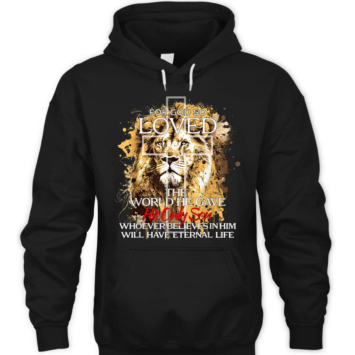 Christian Jesus Lion Cross For God Loved Bible Verse T-Shirt For God So Loved The World
