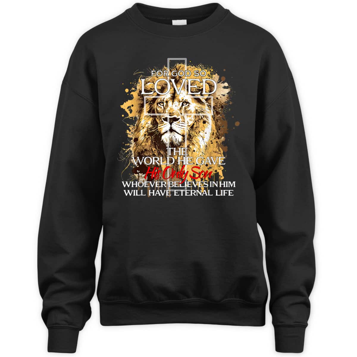 Christian Jesus Lion Cross For God Loved Bible Verse T-Shirt For God So Loved The World