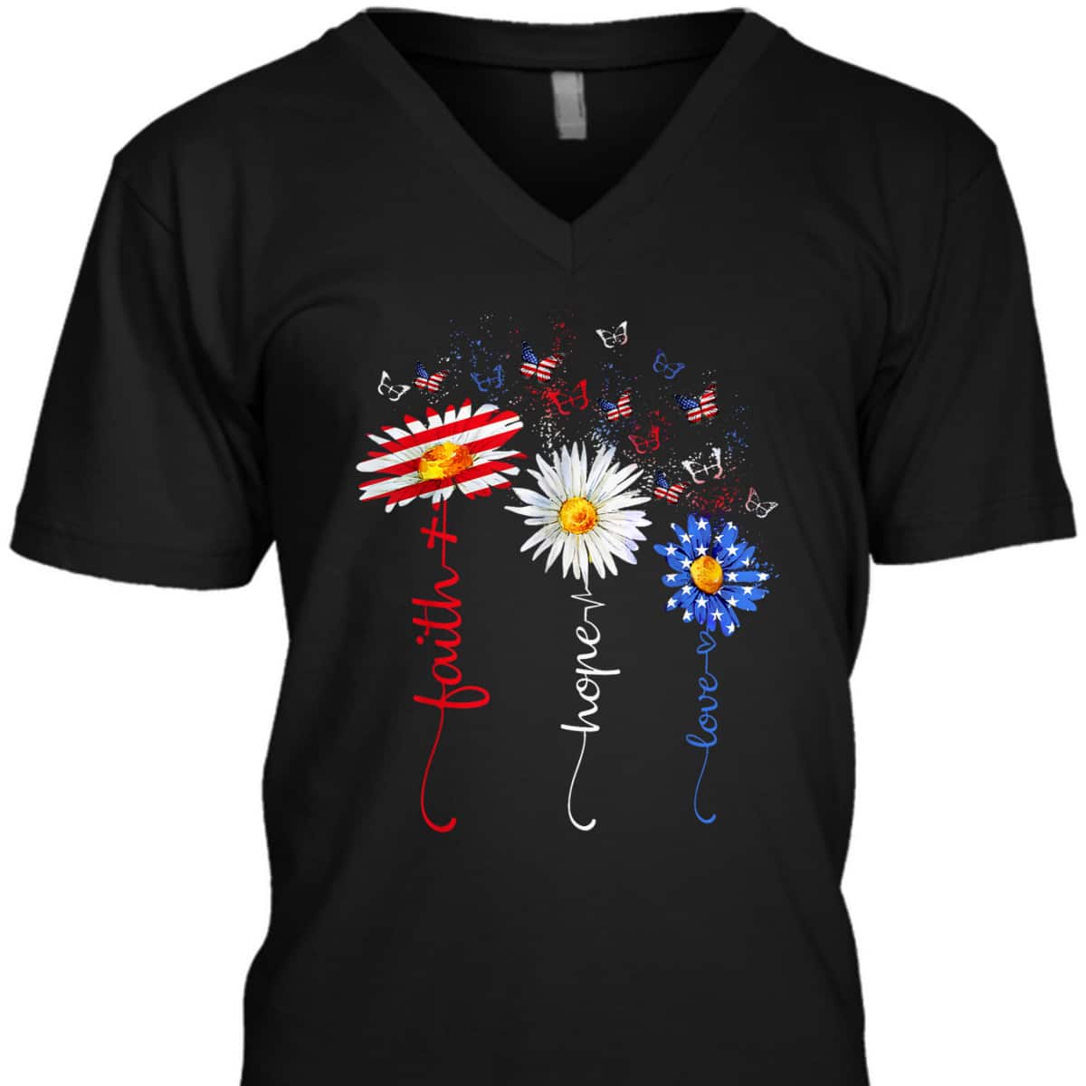 Faith Hope Love Butterfly Daisy Christians God 4th Of July T-Shirt Faith Hope Love Butterfly Daisy Christians God 4th Of July T-Shirt