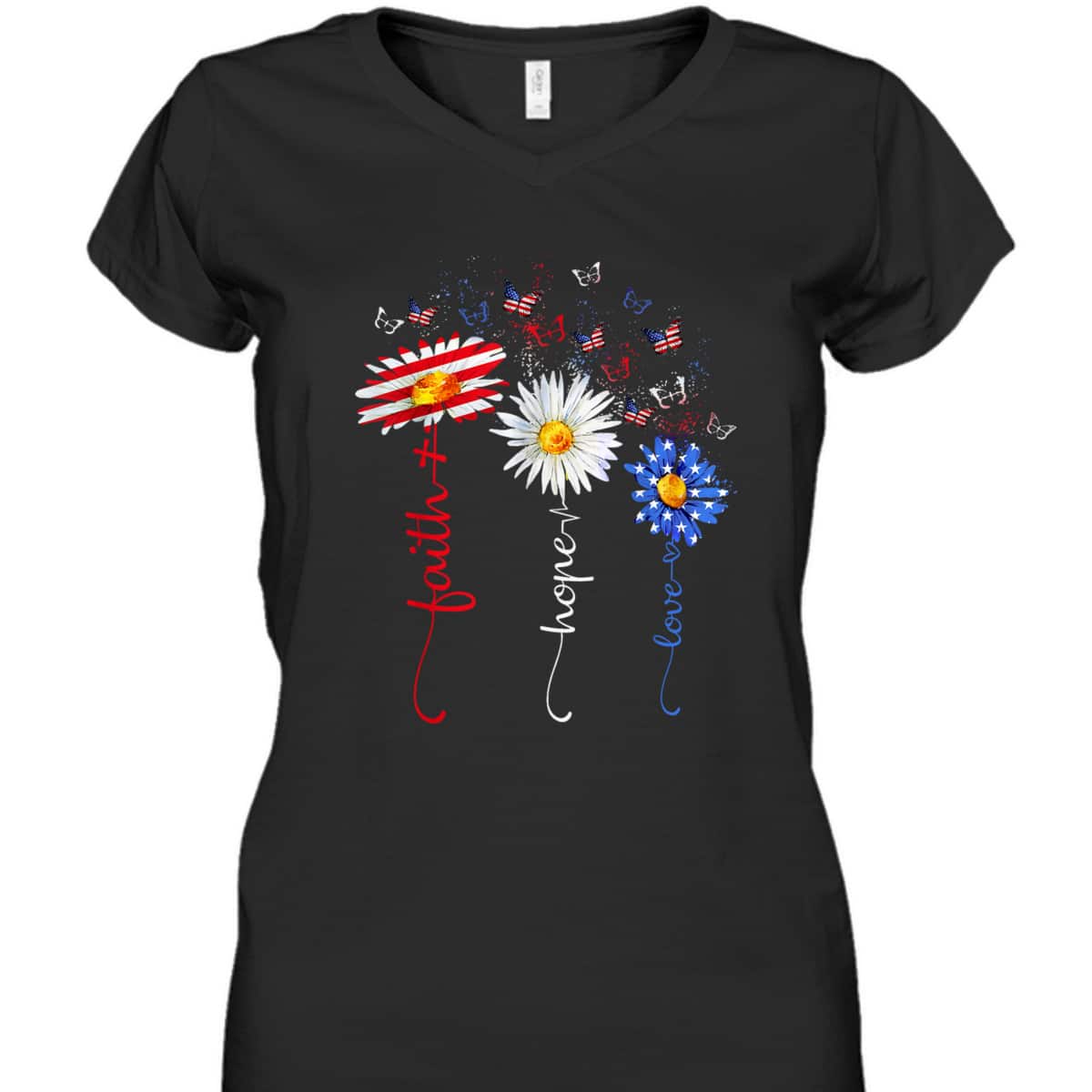 Faith Hope Love Butterfly Daisy Christians God 4th Of July T-Shirt Faith Hope Love Butterfly Daisy Christians God 4th Of July T-Shirt