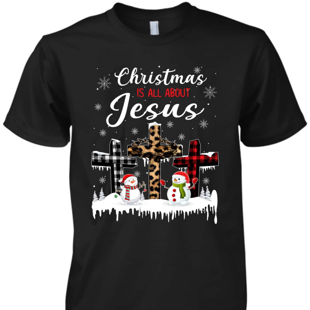 Christmas Is All About Jesus Christians Winter Holiday Cross T-Shirt