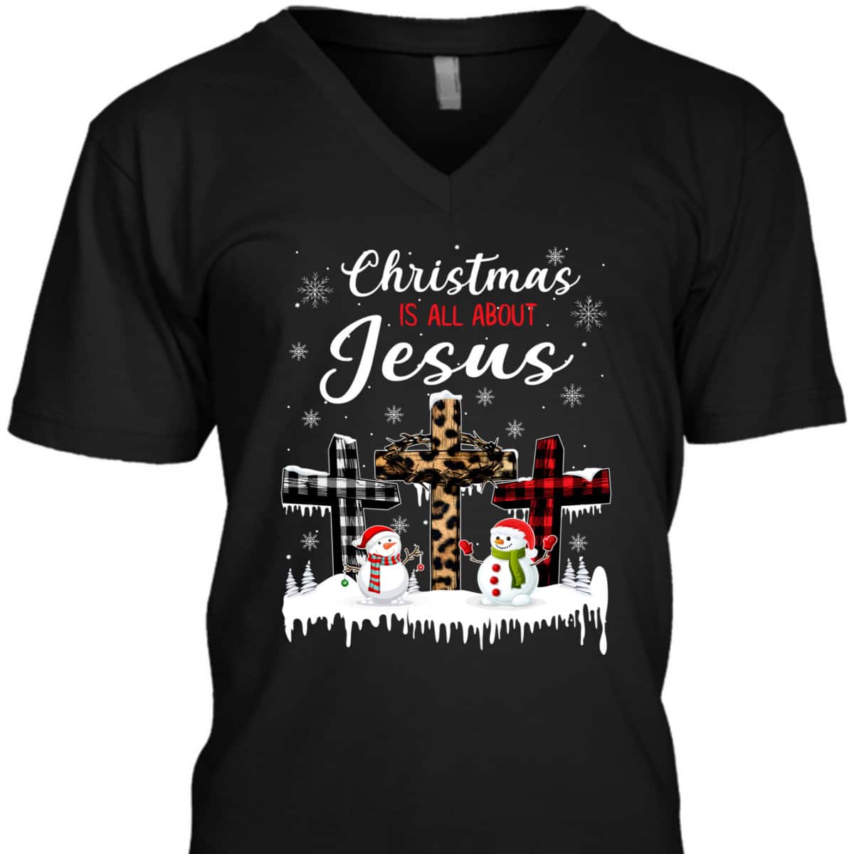 Christmas Is All About Jesus Christians Winter Holiday Cross T-Shirt