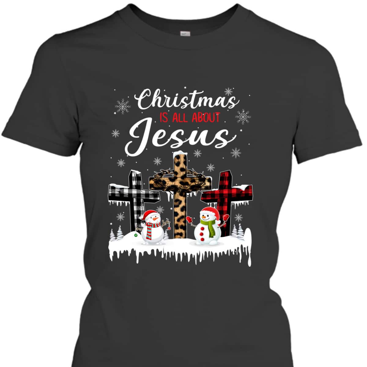Christmas Is All About Jesus Christians Winter Holiday Cross T-Shirt
