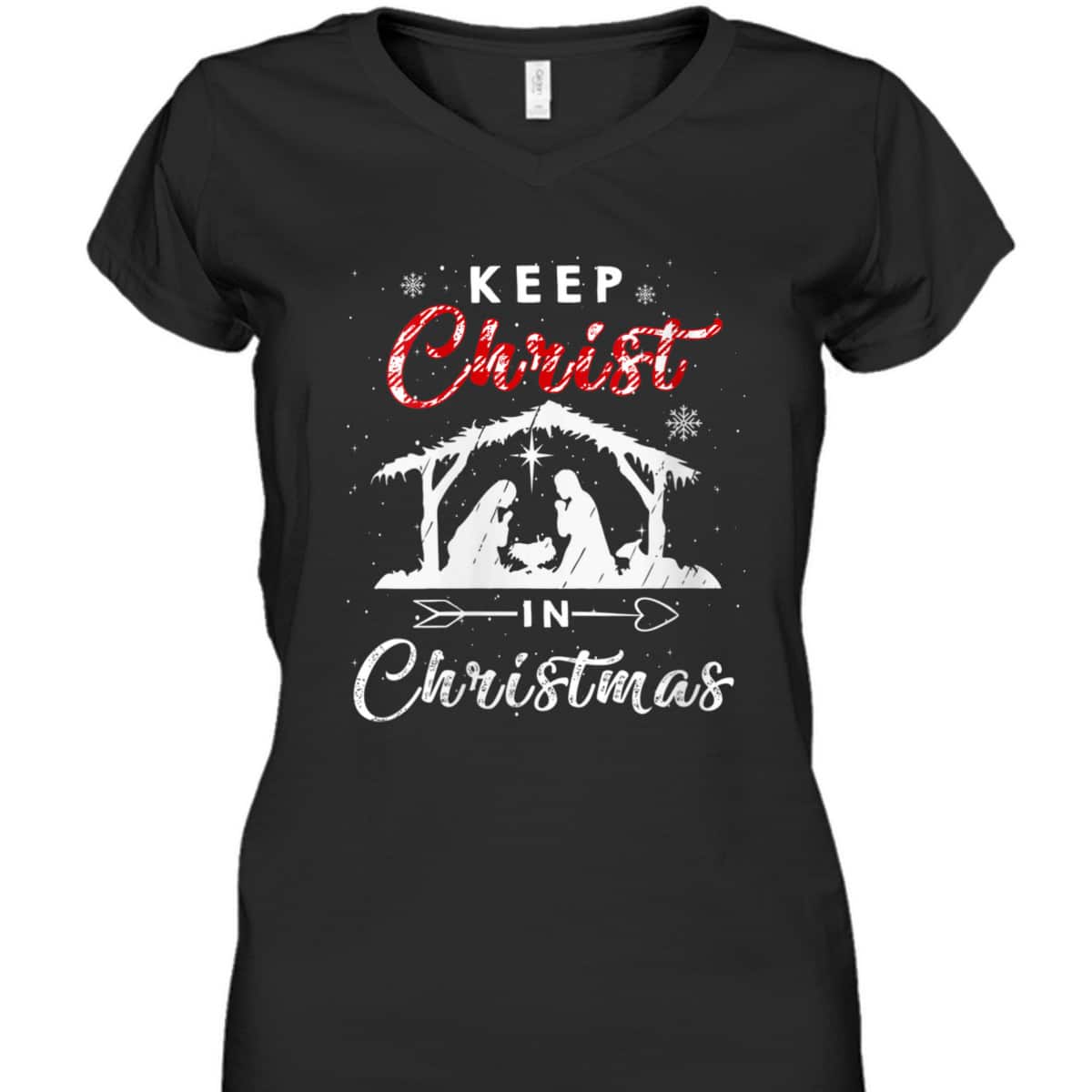 Keep Christ In Christmas Red Plaid Christian Winter Holiday T-Shirt