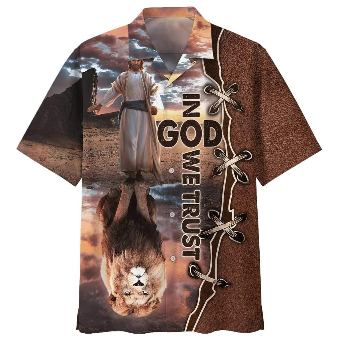 In God We Trust Jesus And Lion Christian Hawaiian Shirt