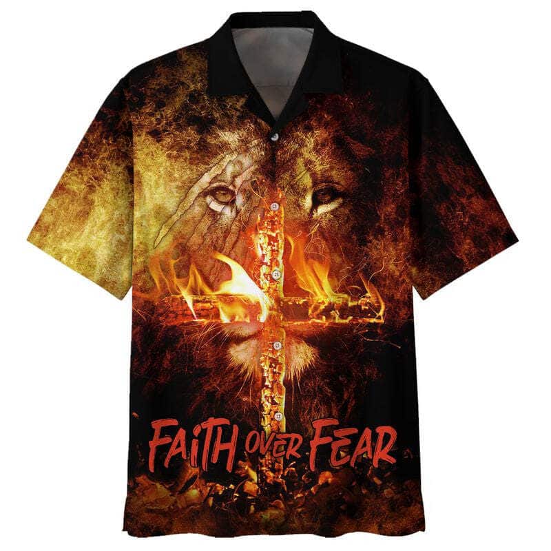 Faith Over Fear Lion Cross Christian Hawaiian Shirt Faith Over Fear Lion Cross Christian Hawaiian Shirt