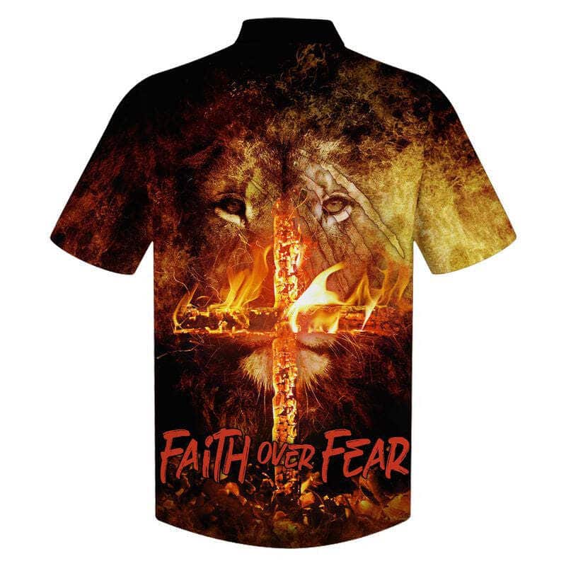 Faith Over Fear Lion Cross Christian Hawaiian Shirt Faith Over Fear Lion Cross Christian Hawaiian Shirt