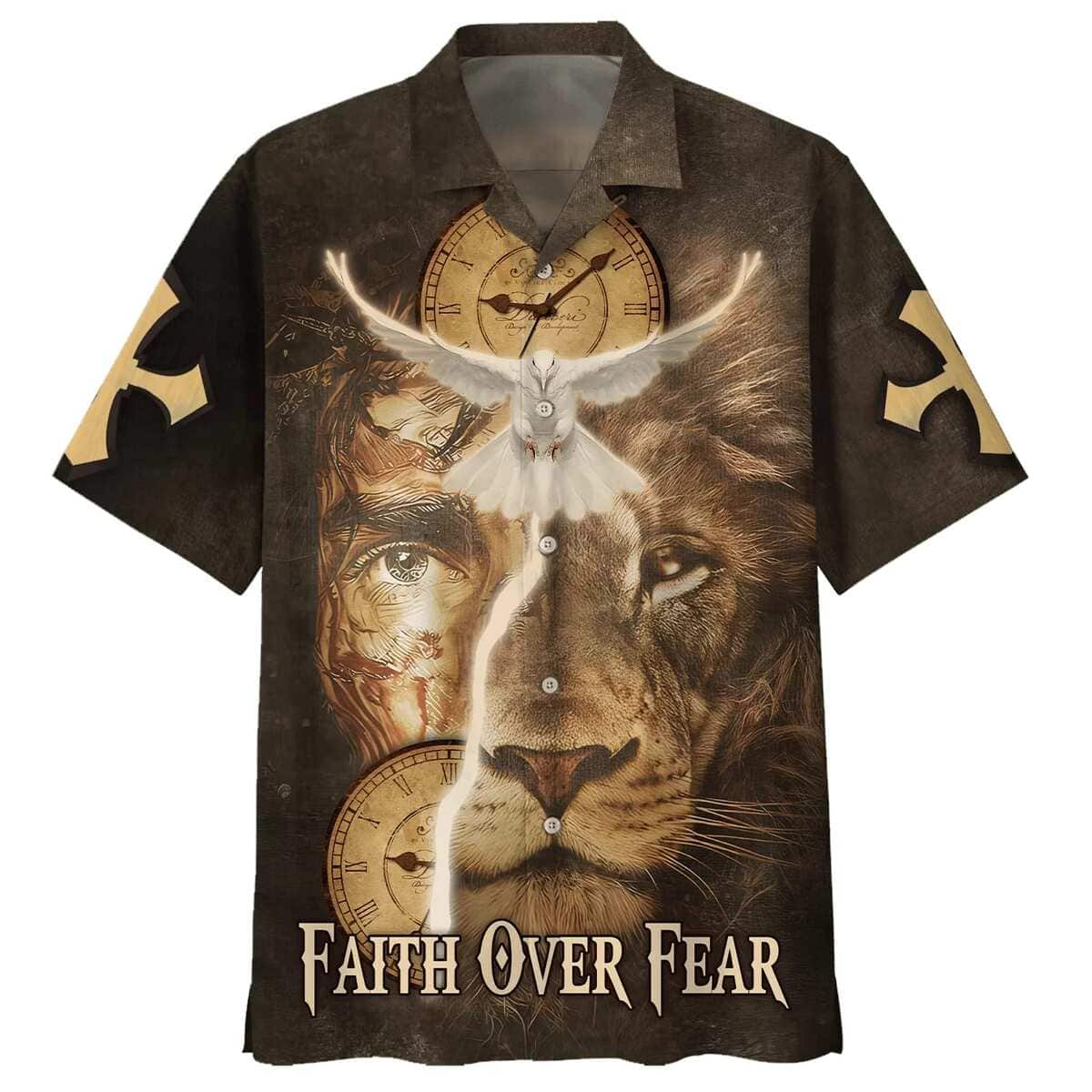 Faith Over Fear Jesus Lion And Dove Christian Hawaiian Shirt