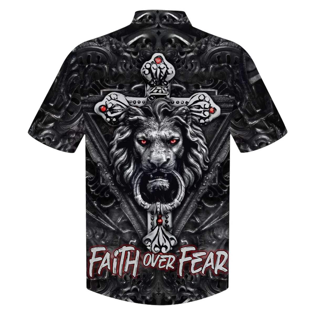 Faith Over Fear Gothic Lion Black Christian Hawaiian Shirt Faith Over Fear Gothic Lion Black Christian Hawaiian Shirt
