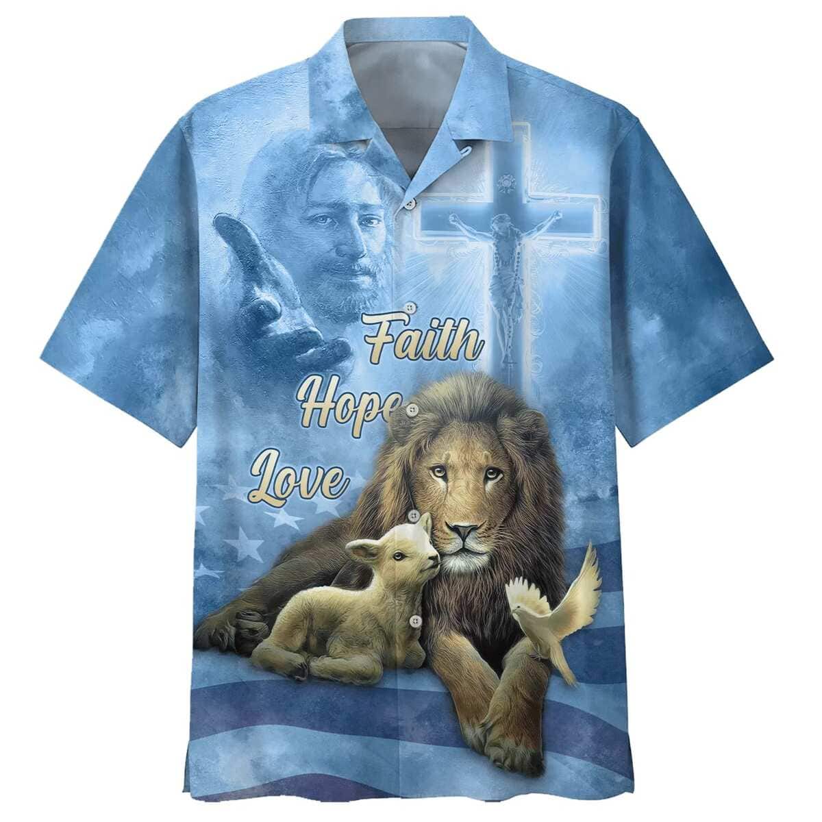 Faith Hope Love Jesus Lion And The Lamb Christian Hawaiian Shirt Faith Hope Love Jesus Lion And The Lamb Christian Hawaiian Shirt