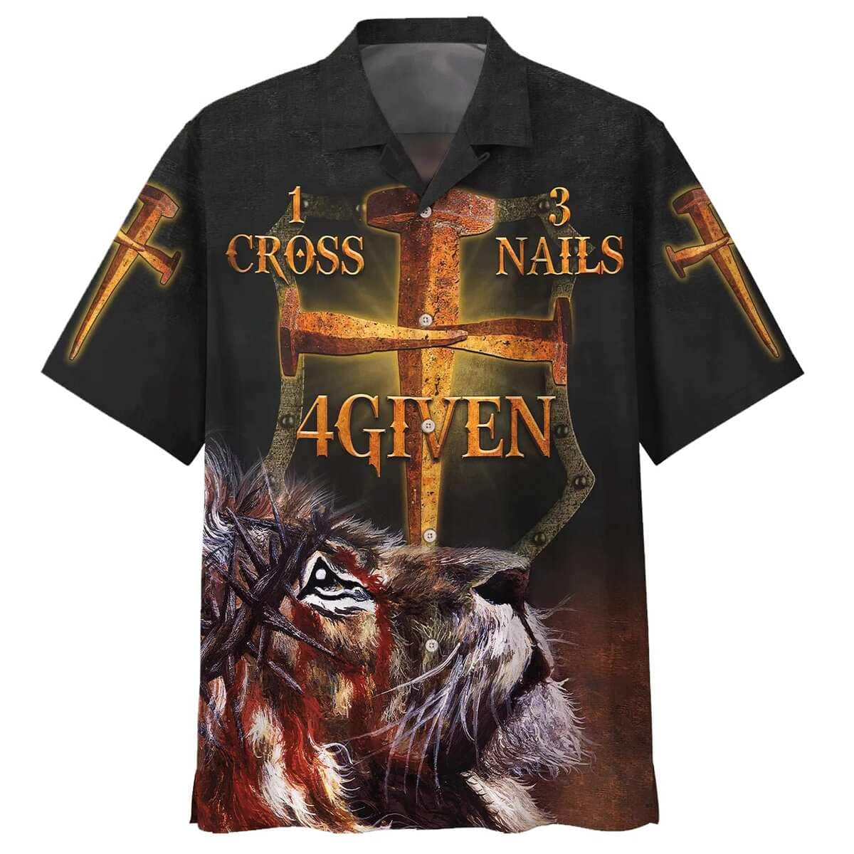 1 Cross 3 Nails 4 Given Lion Christian Cross Hawaiian Shirt 1 Cross 3 Nails 4 Given Lion Christian Cross Hawaiian Shirt
