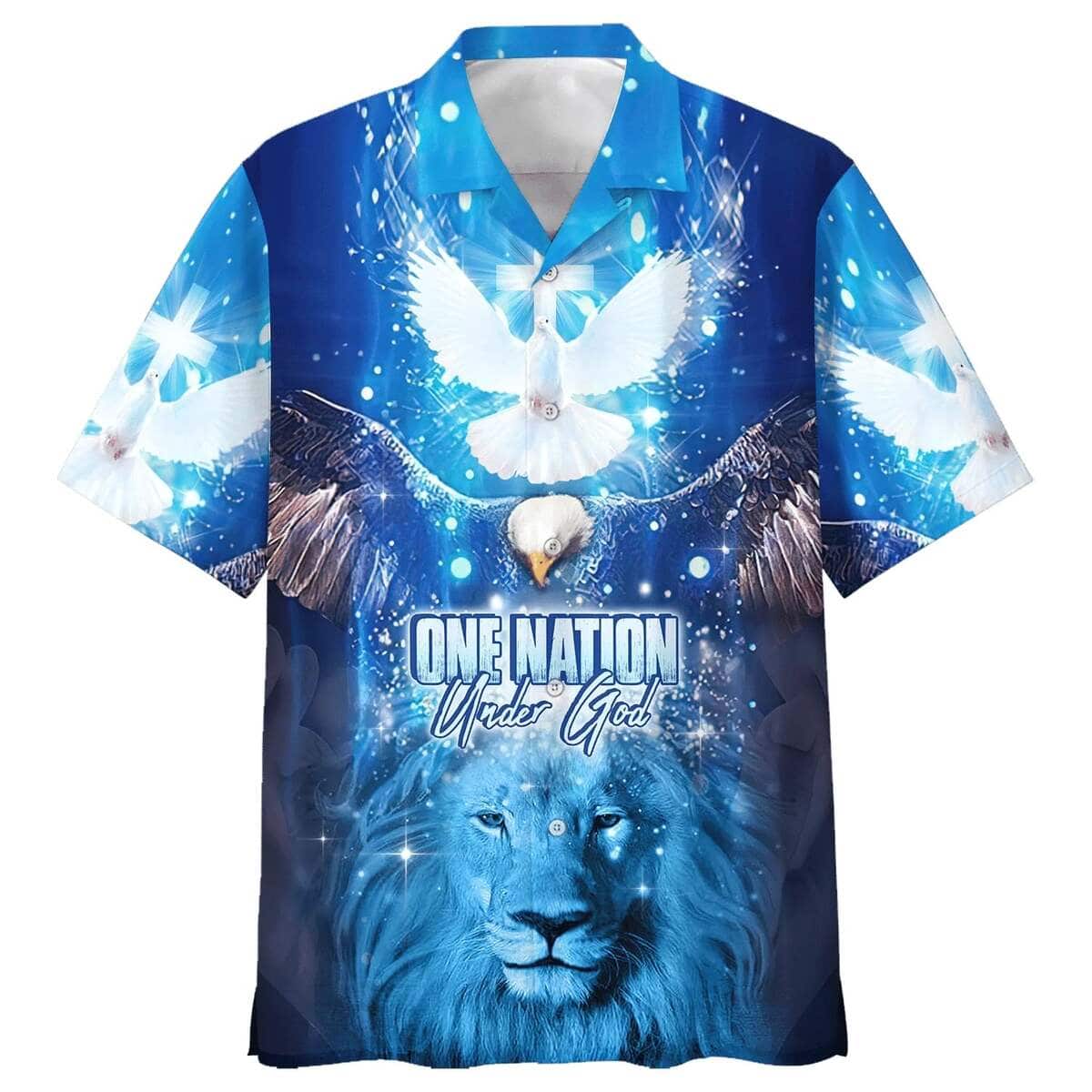 One Nation Under God Lion Christian Dove Cross Hawaiian Shirt One Nation Under God Lion Christian Dove Cross Hawaiian Shirt