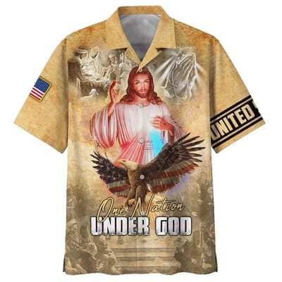 One Nation Under God Jesus Eagle Christian Faith US Flag 4th Of July Hawaiian Shirt