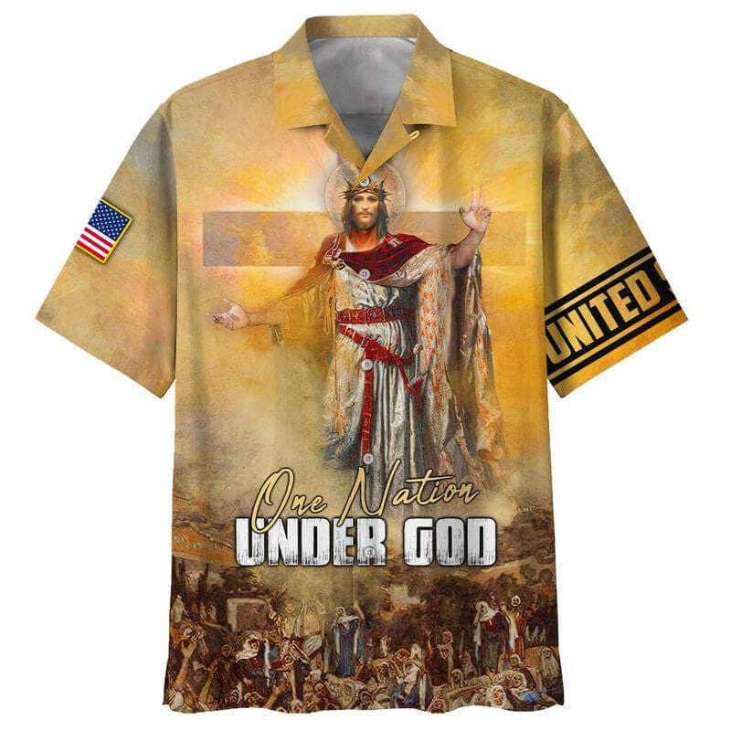 American Flag 4th Of July One Nation Under God Jesus Christ Christian Faith Hawaiian Shirt