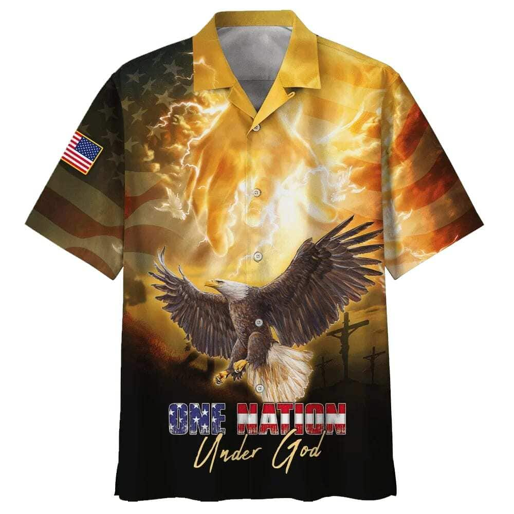 Independence Day American Flag One Nation Under God Eagle Christian Faith Hawaiian Shirt