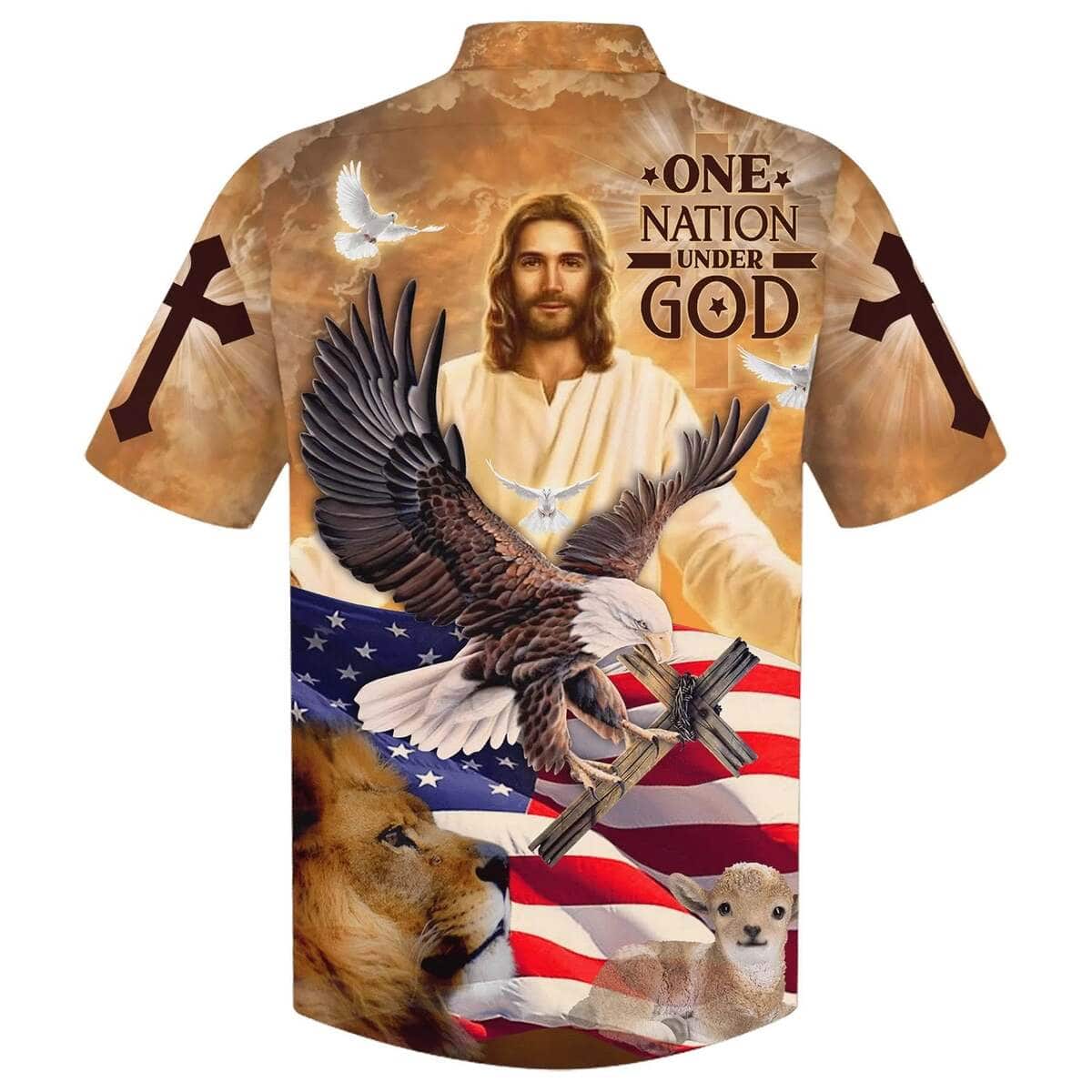 Independence Day US Flag One Nation Under God Jesus And Lion Eagle American Christian Faith Hawaiian Shirt Independence Day US Flag One Nation Under God Jesus And Lion Eagle American Christian Faith Hawaiian Shirt