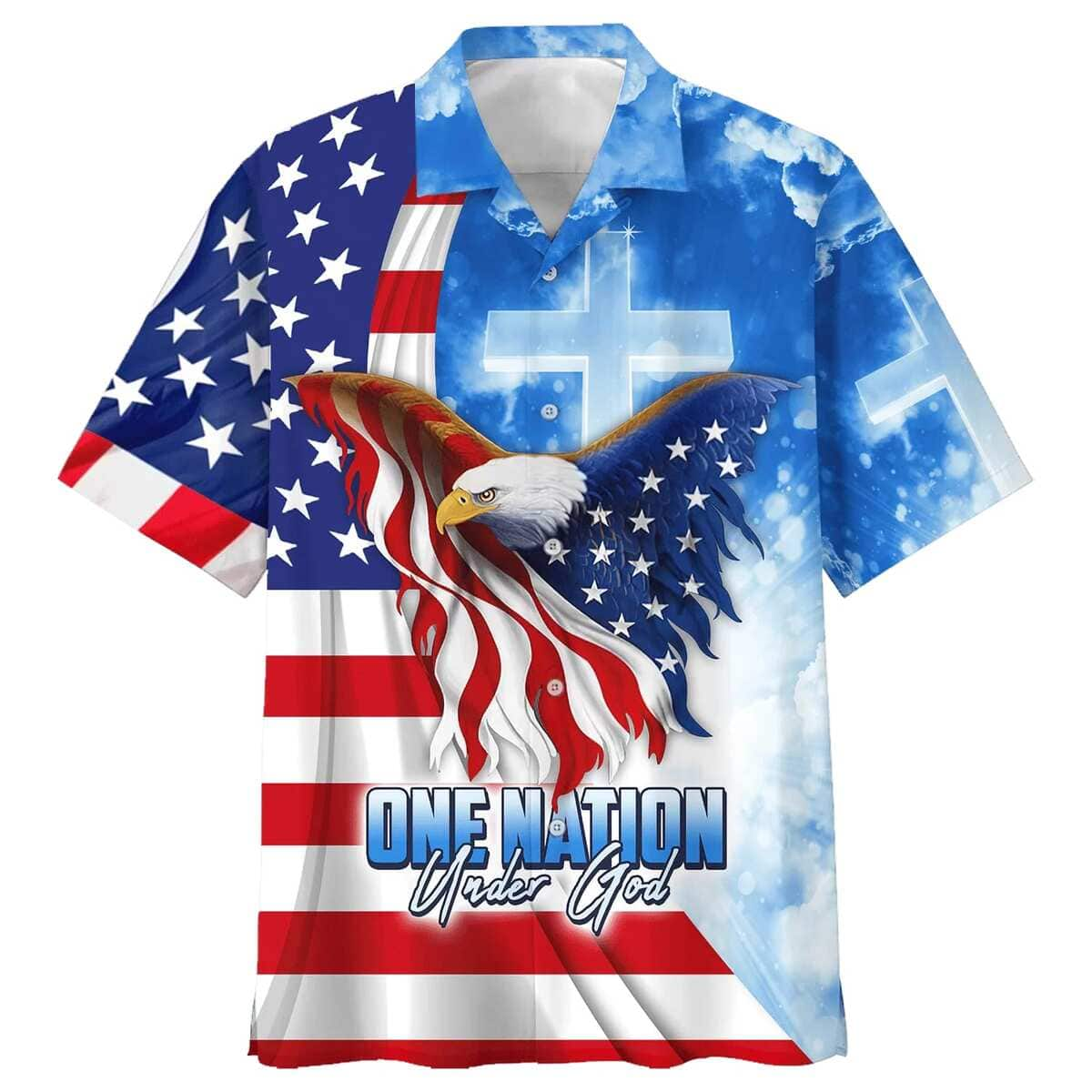 One Nation Under God Eagle American Christian Faith Cross 4th Of July Hawaiian Shirt