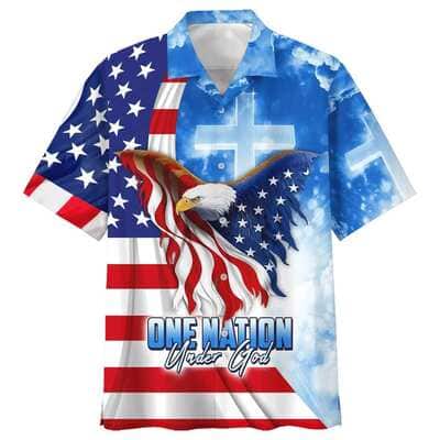 One Nation Under God Eagle American Christian Faith Cross 4th Of July Hawaiian Shirt
