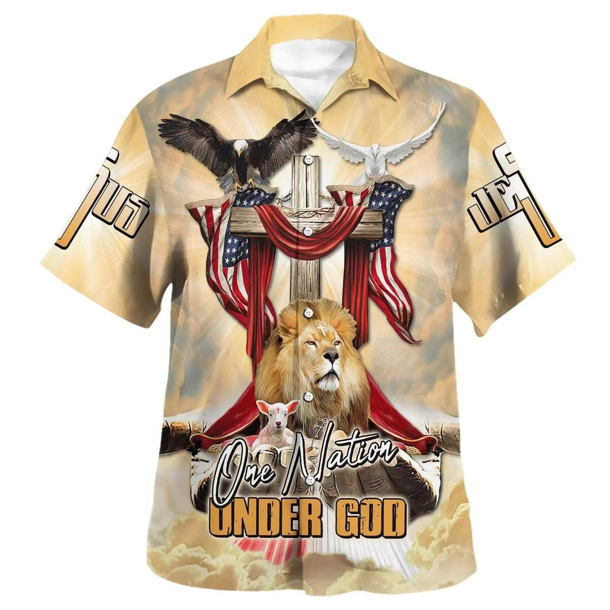 One Nation Under God America Flag 4th Of July Lion And The Lamb Jesus Christian Faith Hawaiian Shirt