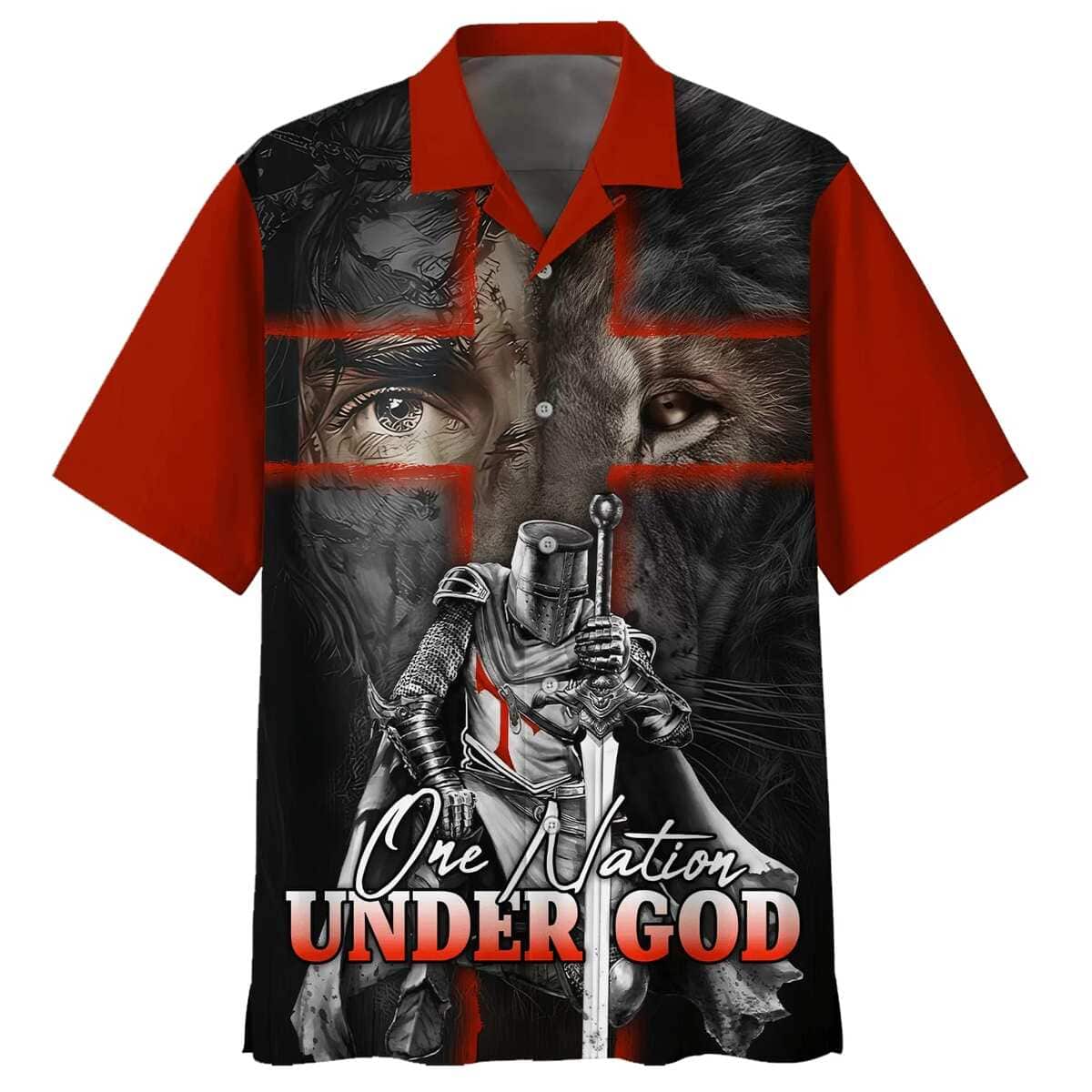 Lion And Warrior One Nation Under God Christian Faith Knight Template Hawaiian Shirt Lion And Warrior One Nation Under God Christian Faith Knight Template Hawaiian Shirt