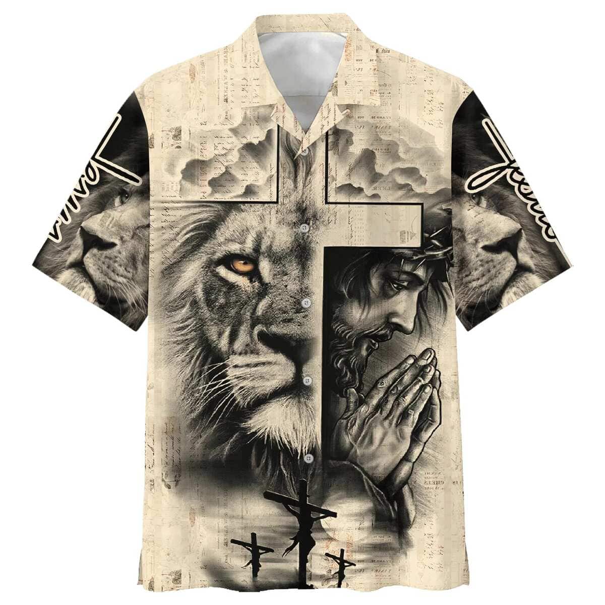 Lion And Jesus Christian Faith Cross Religious Hawaiian Shirt Lion And Jesus Christian Faith Cross Religious Hawaiian Shirt