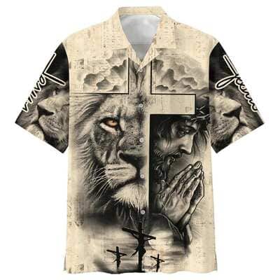 Lion And Jesus Christian Faith Cross Religious Hawaiian Shirt