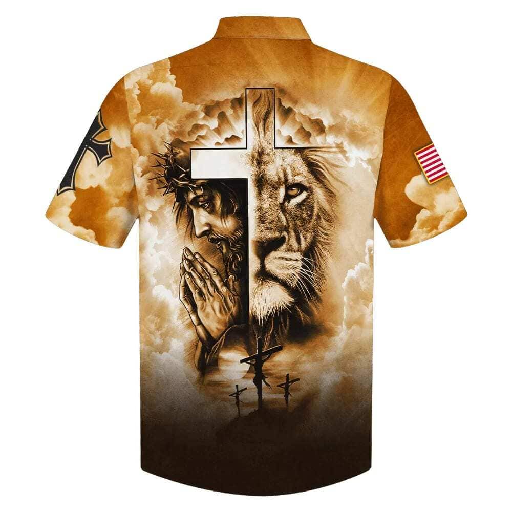 US Flag Lion Pray With Jesus On The Cross Christian Faith Hawaiian Shirt US Flag Lion Pray With Jesus On The Cross Christian Faith Hawaiian Shirt