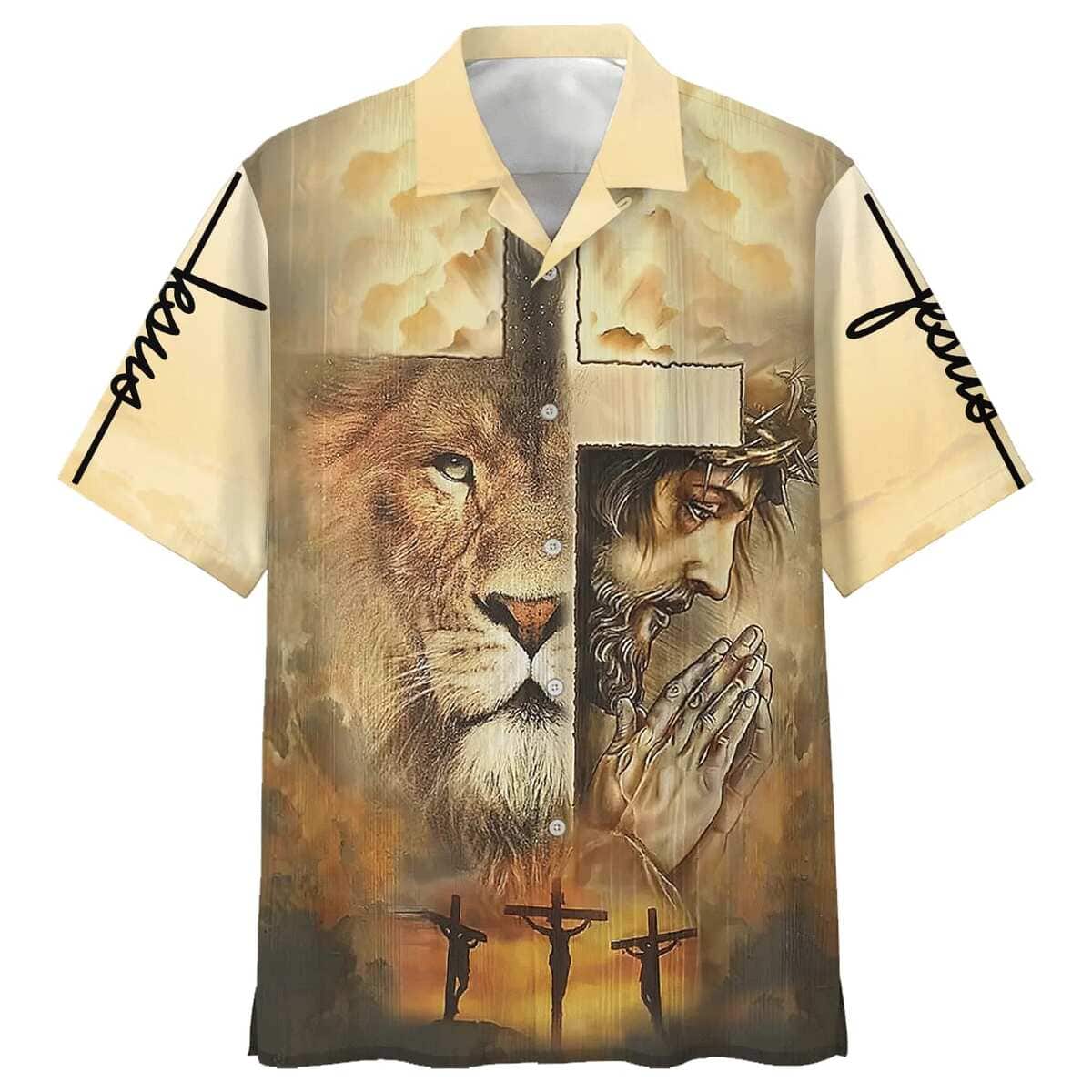 Jesus Praying Lion Of Judah Christian Cross Faith Christian Faith Hawaiian Shirt Jesus Praying Lion Of Judah Christian Cross Faith Christian Faith Hawaiian Shirt