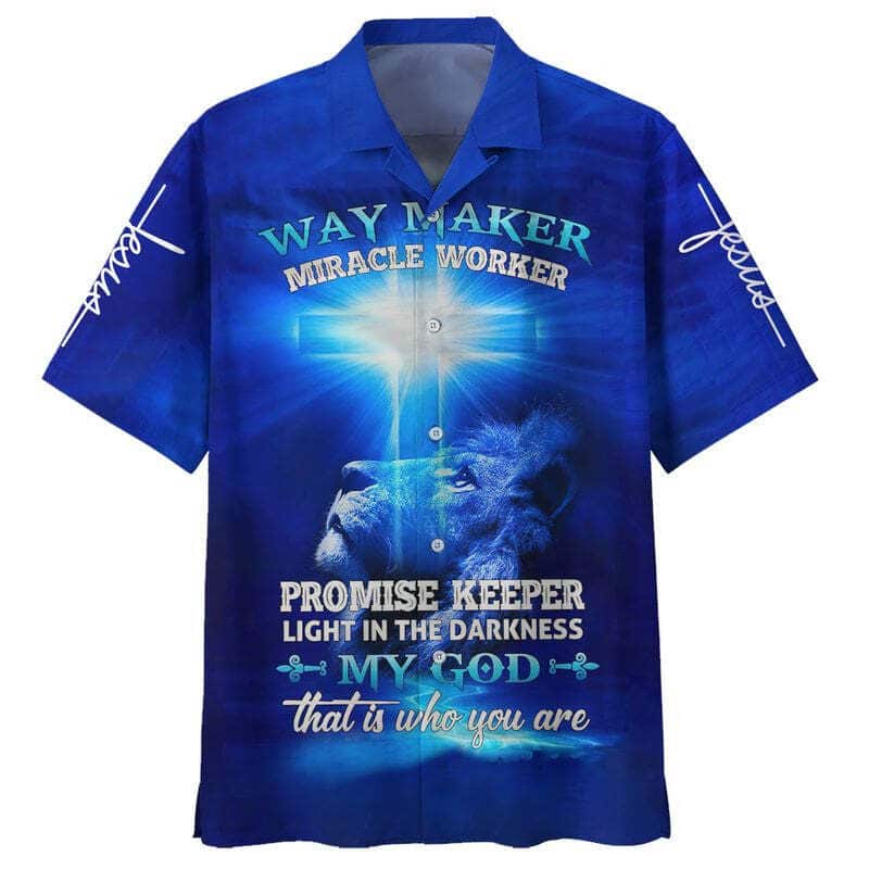 Jesus Lion Way Maker Miracle Worker Promise Keeper Light In The Darkness Blue Christian Faith Hawaiian Shirt Jesus Lion Way Maker Miracle Worker Promise Keeper Light In The Darkness Blue Christian Faith Hawaiian Shirt