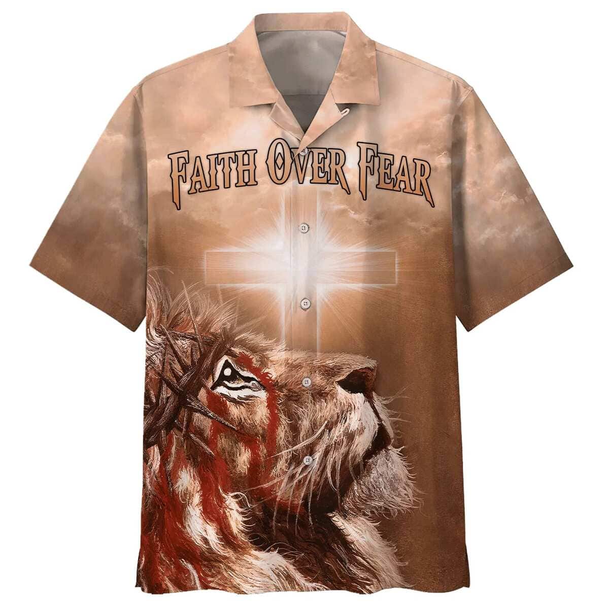 Jesus Lion Cross Flag Faith Over Fear Christian Faith Hawaiian Shirt Jesus Lion Cross Flag Faith Over Fear Christian Faith Hawaiian Shirt