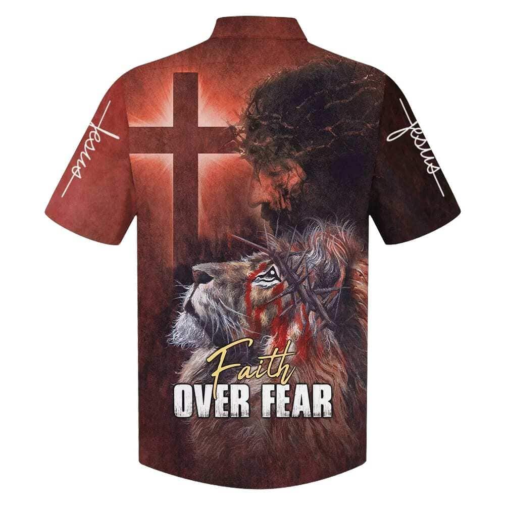 Jesus Faith Over Fear Lion Cross Christian Faith US Flag Hawaiian Shirt Jesus Faith Over Fear Lion Cross Christian Faith US Flag Hawaiian Shirt