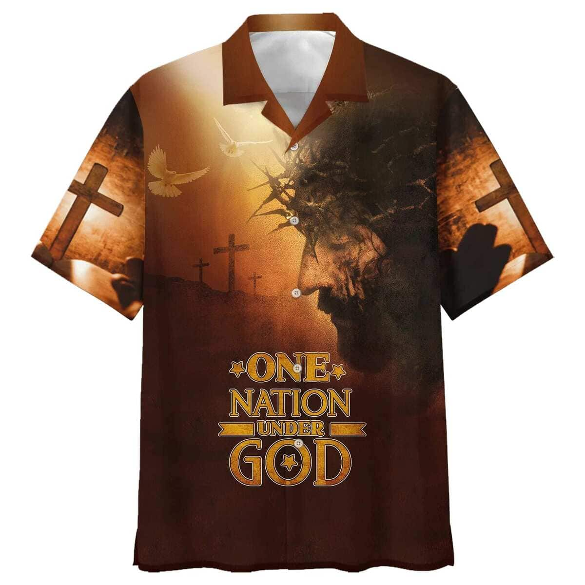 Jesus Cross One Nation Under God Dove Christian Cross Faith Hawaiian Shirt