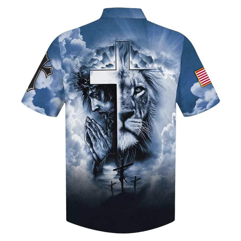 Jesus And Cross Lion Pray Christian Faith Blue Sky Hawaiian Shirt Jesus And Cross Lion Pray Christian Faith Blue Sky Hawaiian Shirt