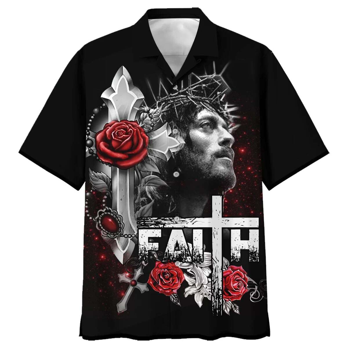 Faith Over Fear Cross With Red Roses Christian Faith Hawaiian Shirt Faith Over Fear Cross With Red Roses Christian Faith Hawaiian Shirt
