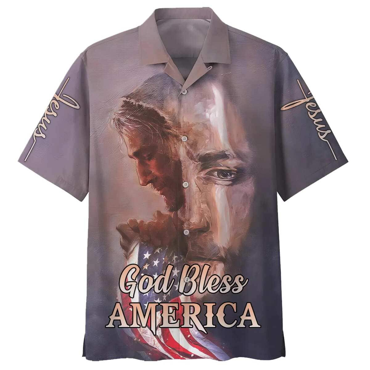 God Bless America Jesus Face Christian Jesus Religious Hawaiian Shirt